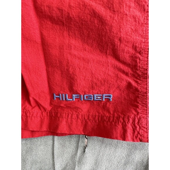 90s TOMMY HILFIGER Mens Medium Mesh Lined Red Blue Swim Trunks Shorts Colorblock - Picture 5 of 14